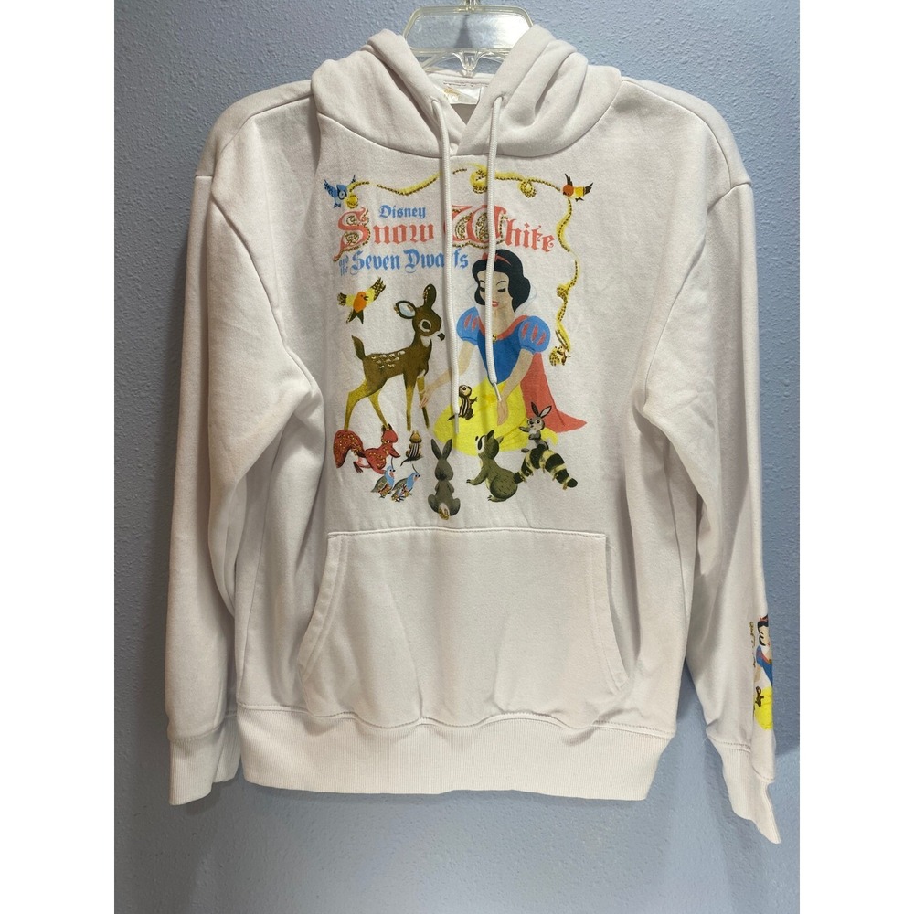 Disney Snow White and The Seven Dwarfs‎ Hoodie Pullover Graphic Print White | XS